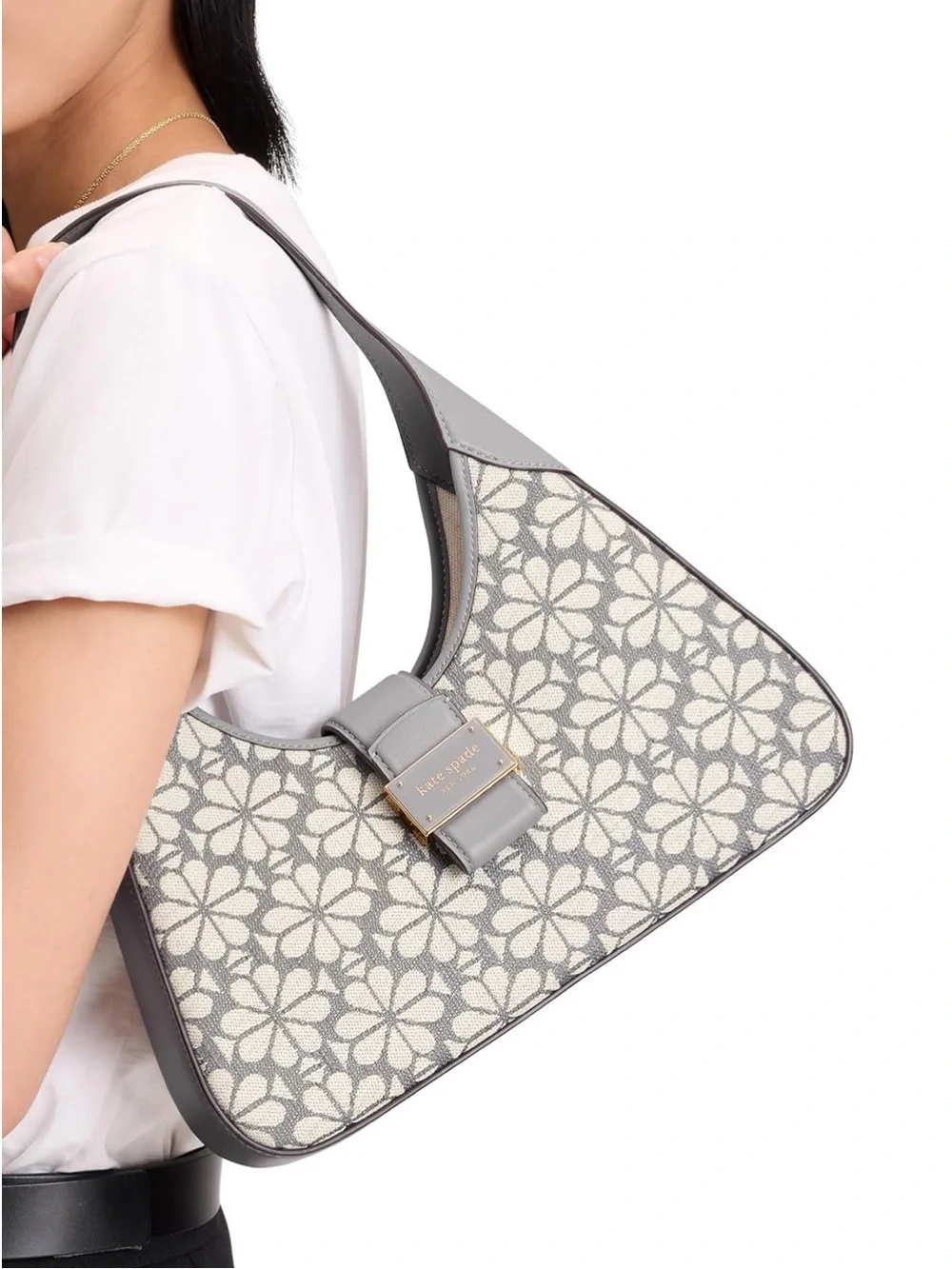 New Kate Spade Gray Floral Noveau Jacquard Shoulder Bag
